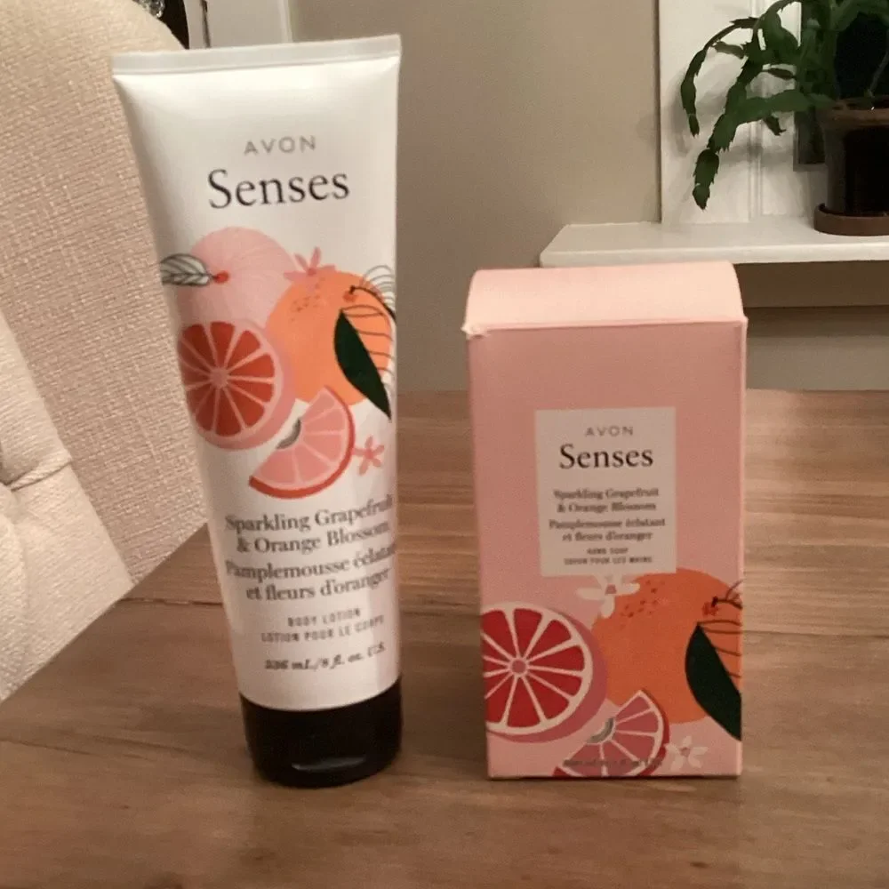 2 PIECE AVON- SENSES SPARKLING GRAPEFRUIT & ORANGE BLOSSOM HAND SOAP / LOTION
